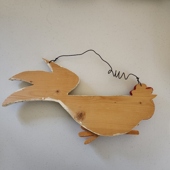 Vintage 1990s Folk Art Rooster Chicken Kitchen Whimsy Wood Carved Hand Painted - Picture 6 of 7